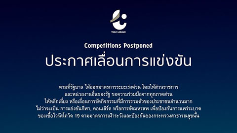  Lo ngại COVID-19, Thai League hoãn đến giữa tháng Tư